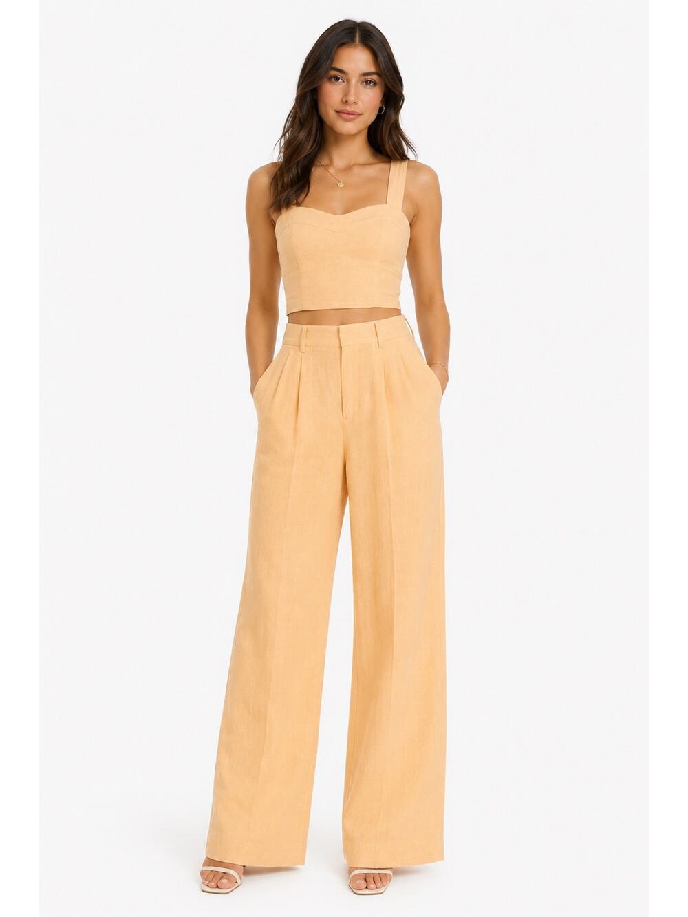 2020s Abercrombie & Fitch Peach Linen Corset Top & Wide Leg Pants Set NWT XS/S